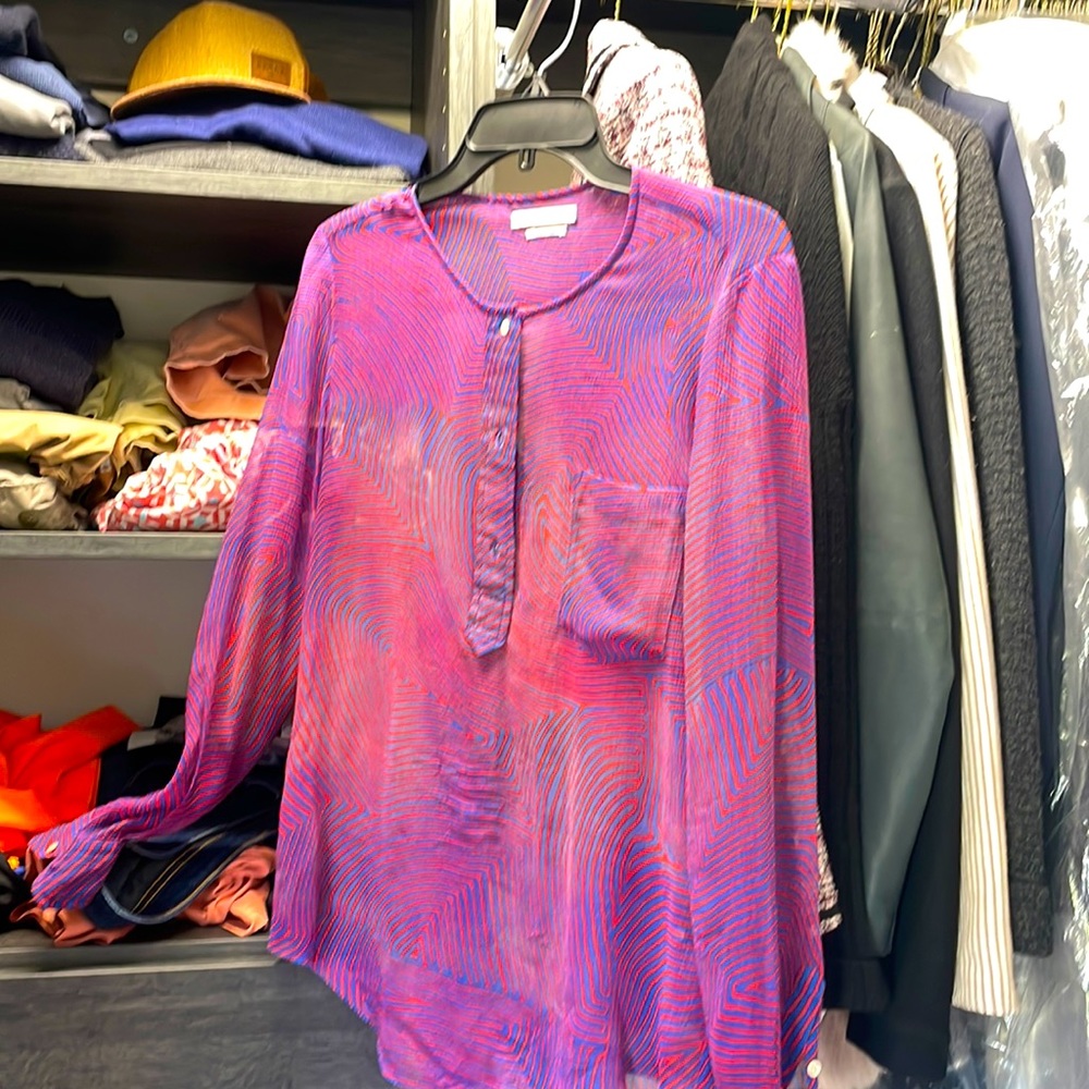 Size 36 Eur-Sheer front bottom top. 100% Silk, Dry clean only